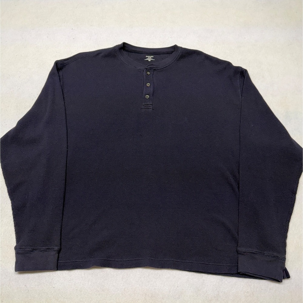 St Johns Bay Henley Waffle Knit Shirt Men's XL Navy Blue Long Sleeve Thermal